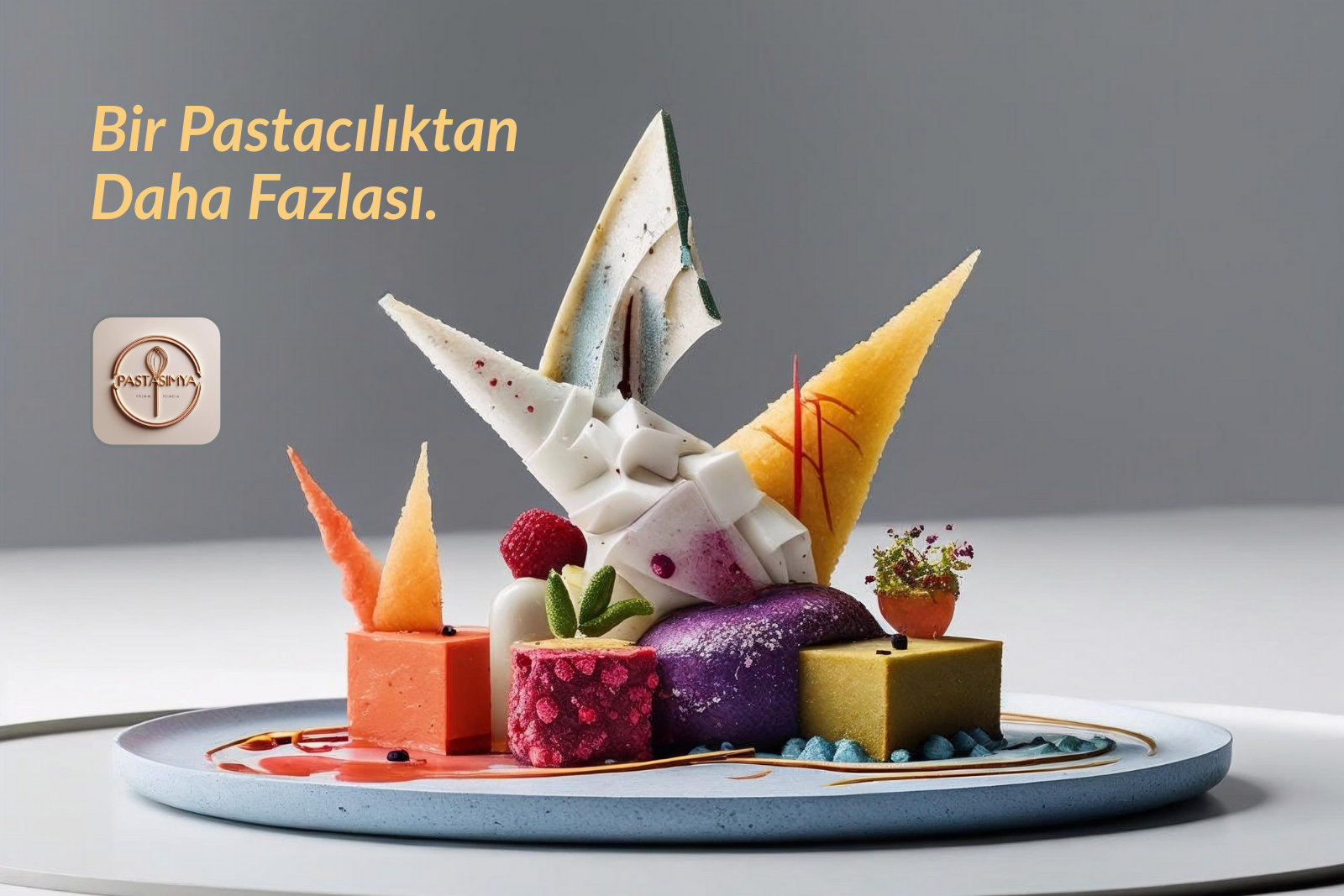Geleceğin pastacılık teknikleri ile hazırlanmış, ileri dönüşüm gastronomi ürünü olan yenilikçi bir tatlı.